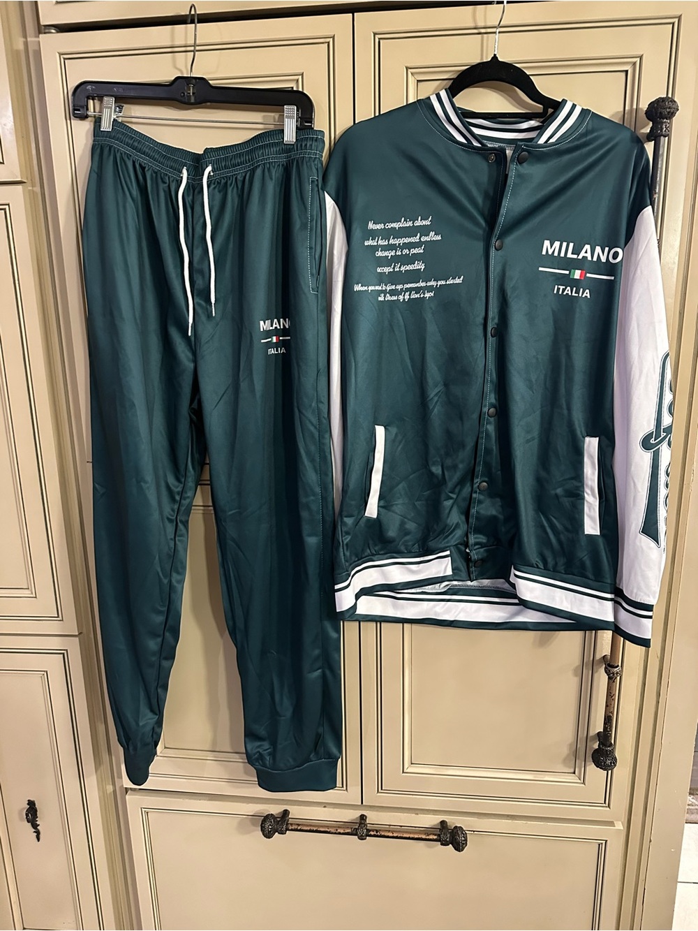 Milano Italia Men’s Green Satin Bomber Jacket & Track Pants Set